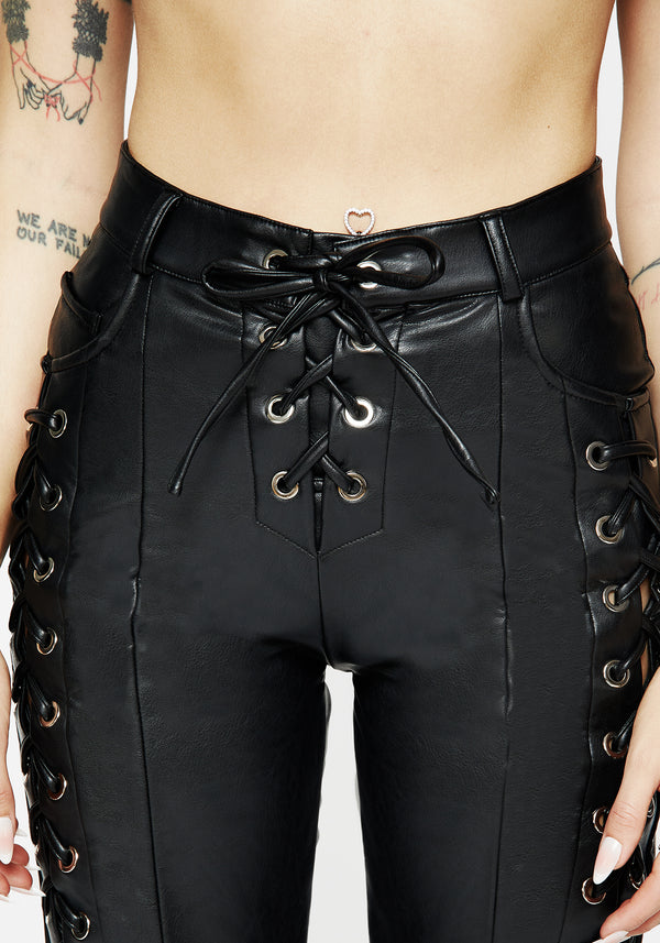 Mortis Laced Straight Leg PU Trousers