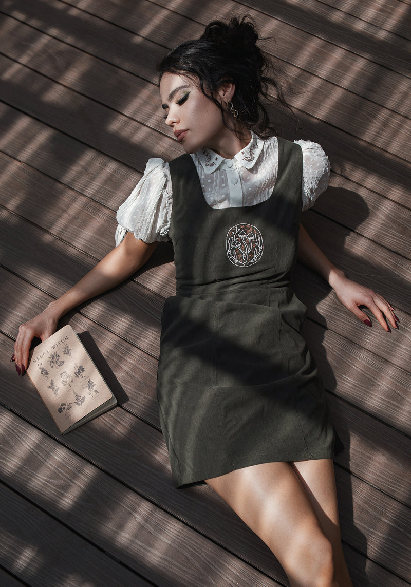 Disturbia Mycelium Embroidered Mini Pinafore Dress Dresses