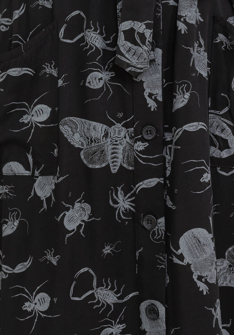 Parasite Bugs Short Sleeve Midi Shirt Dress - Black