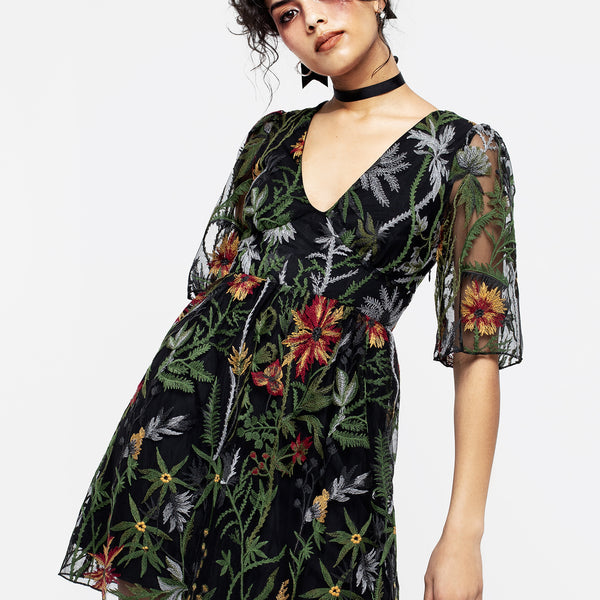 Disturbia | Wildflower Embroidered Mesh Mini Dress | Dresses