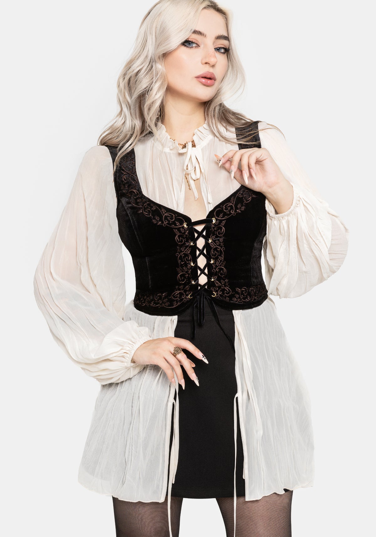 Villain Textured Blouse - White UK 6