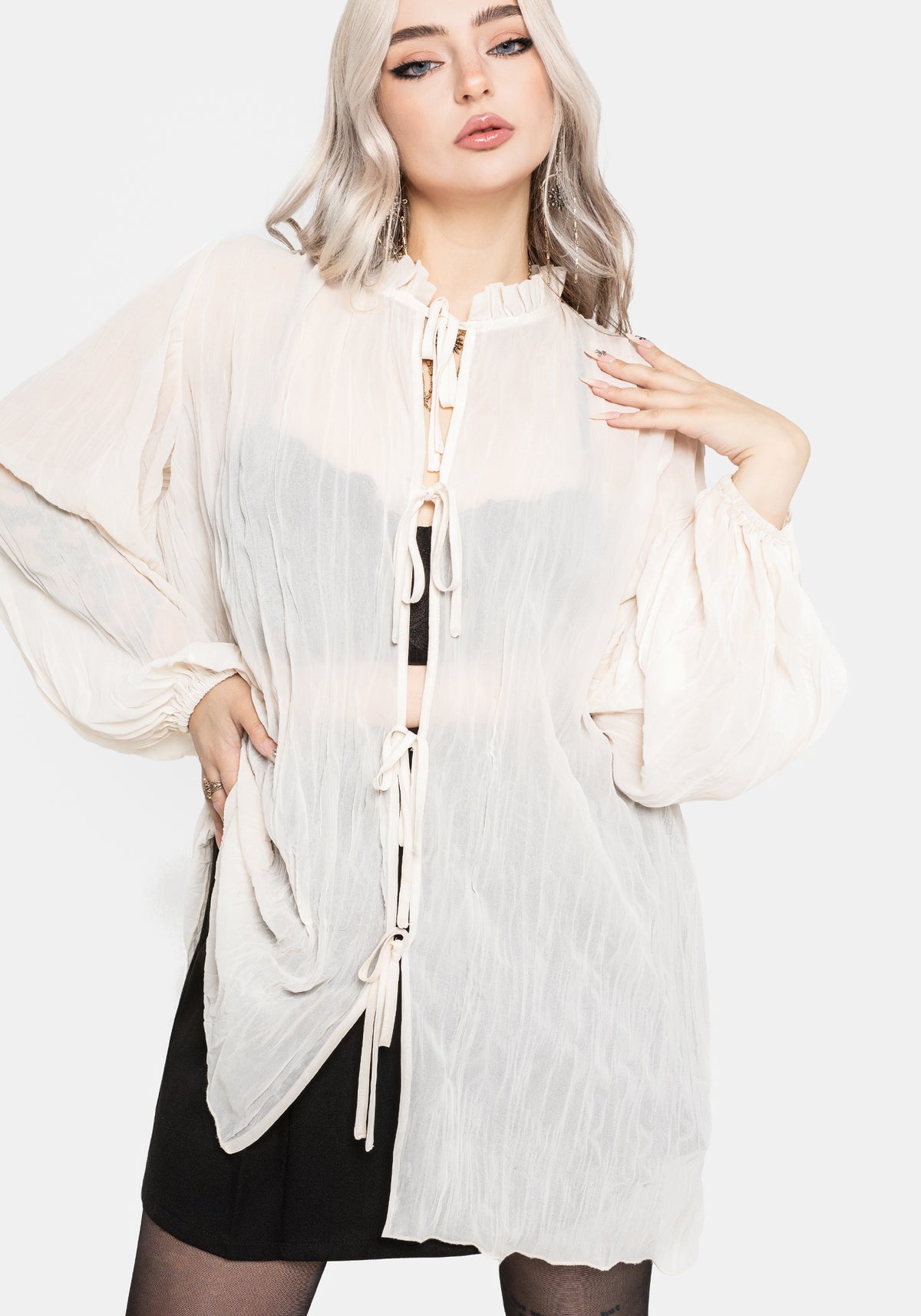 Villain Textured Blouse - White UK 6