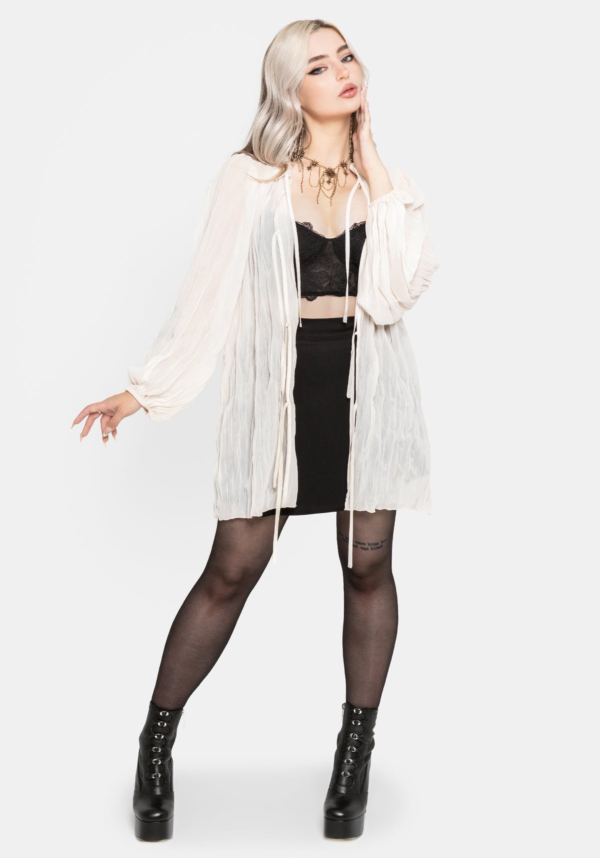 Villain Textured Blouse - White UK 6