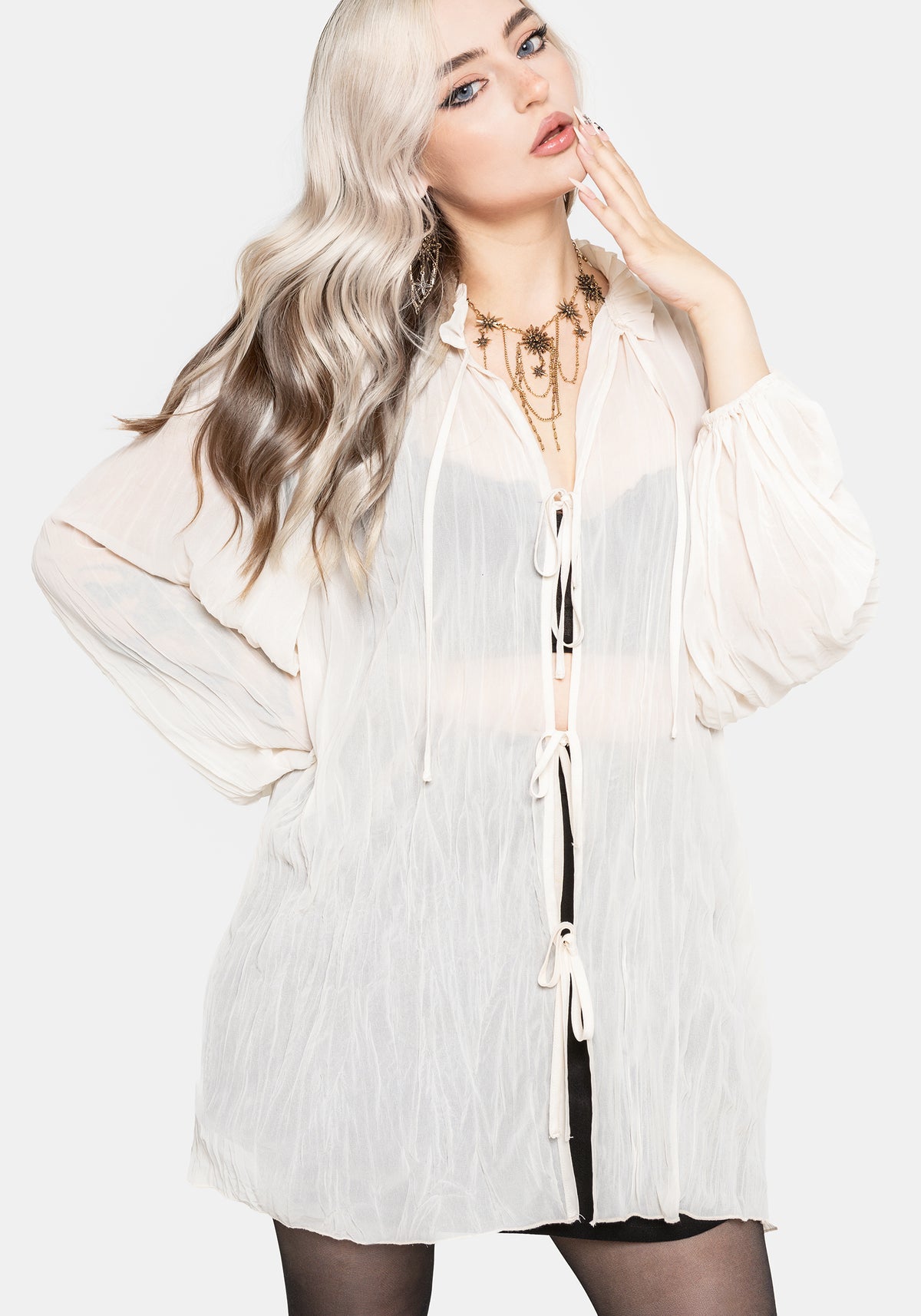 Villain Textured Blouse - White UK 6