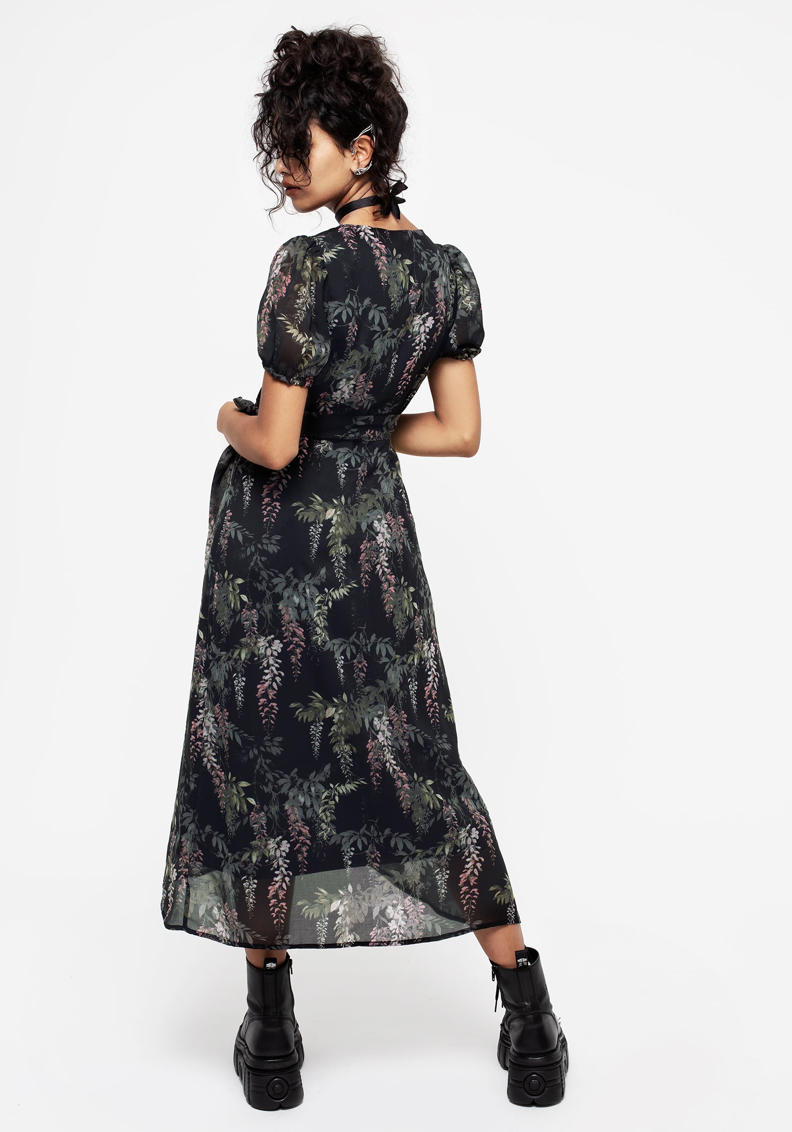 Cross Shoulder Strap Chiffon Dress with Empire Waist Wisteria main image 0