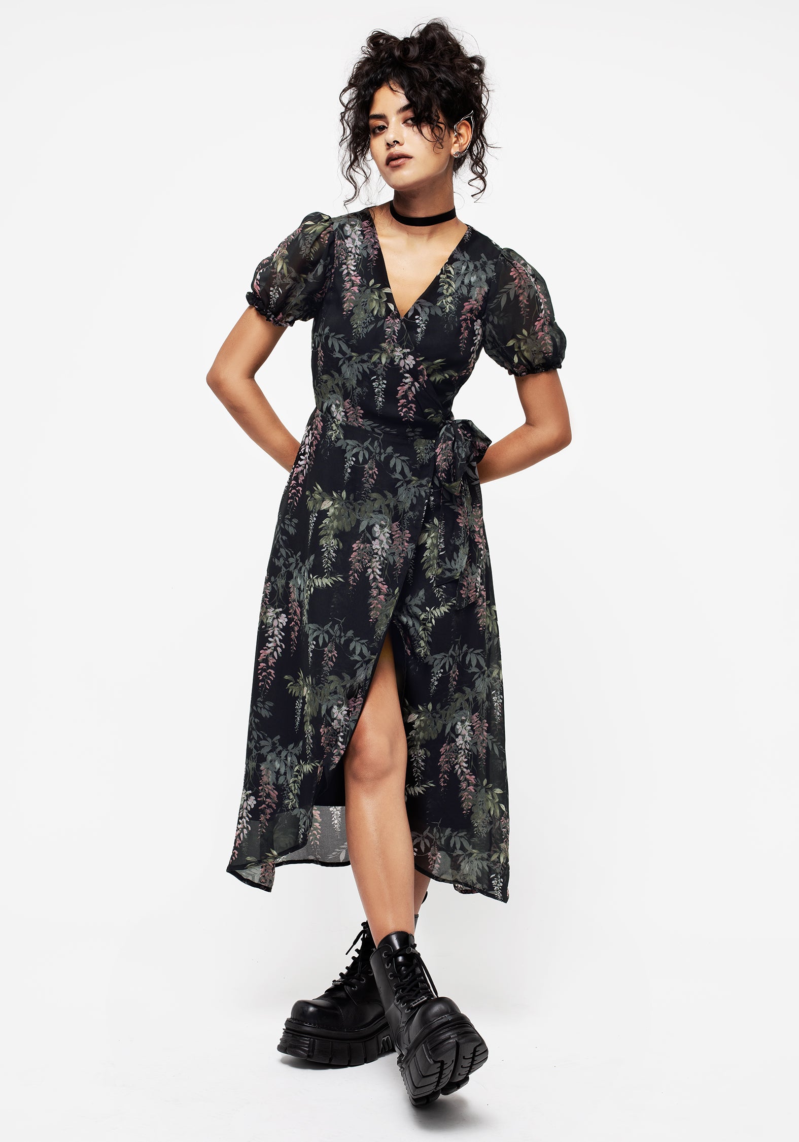 Disturbia Wisteria Floral Print Chiffon Midi Wrap Dress Dresses Disturbia Wisteria Floral Print Chiffon Midi Wrap Dress Dresses