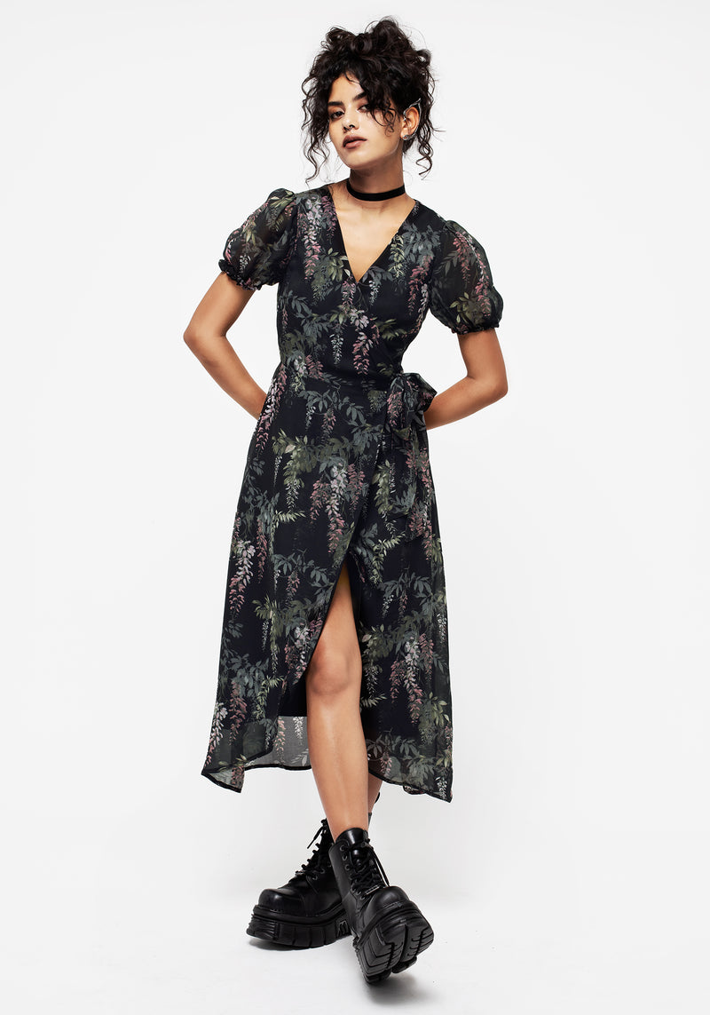 Disturbia | Wisteria Floral Print Chiffon Midi Wrap Dress | Dresses Disturbia | Wisteria Floral Print Chiffon Midi Wrap Dress | Dresses