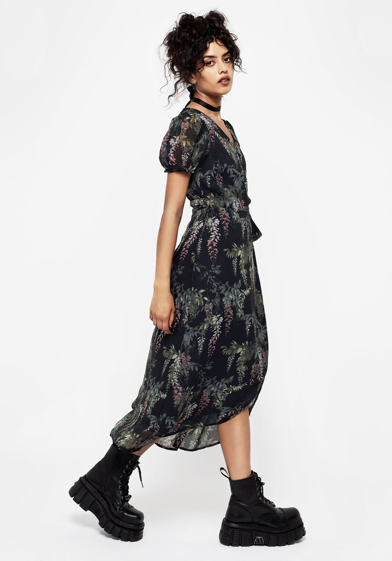 Disturbia | Wisteria Floral Print Chiffon Midi Wrap Dress | Dresses Disturbia | Wisteria Floral Print Chiffon Midi Wrap Dress | Dresses