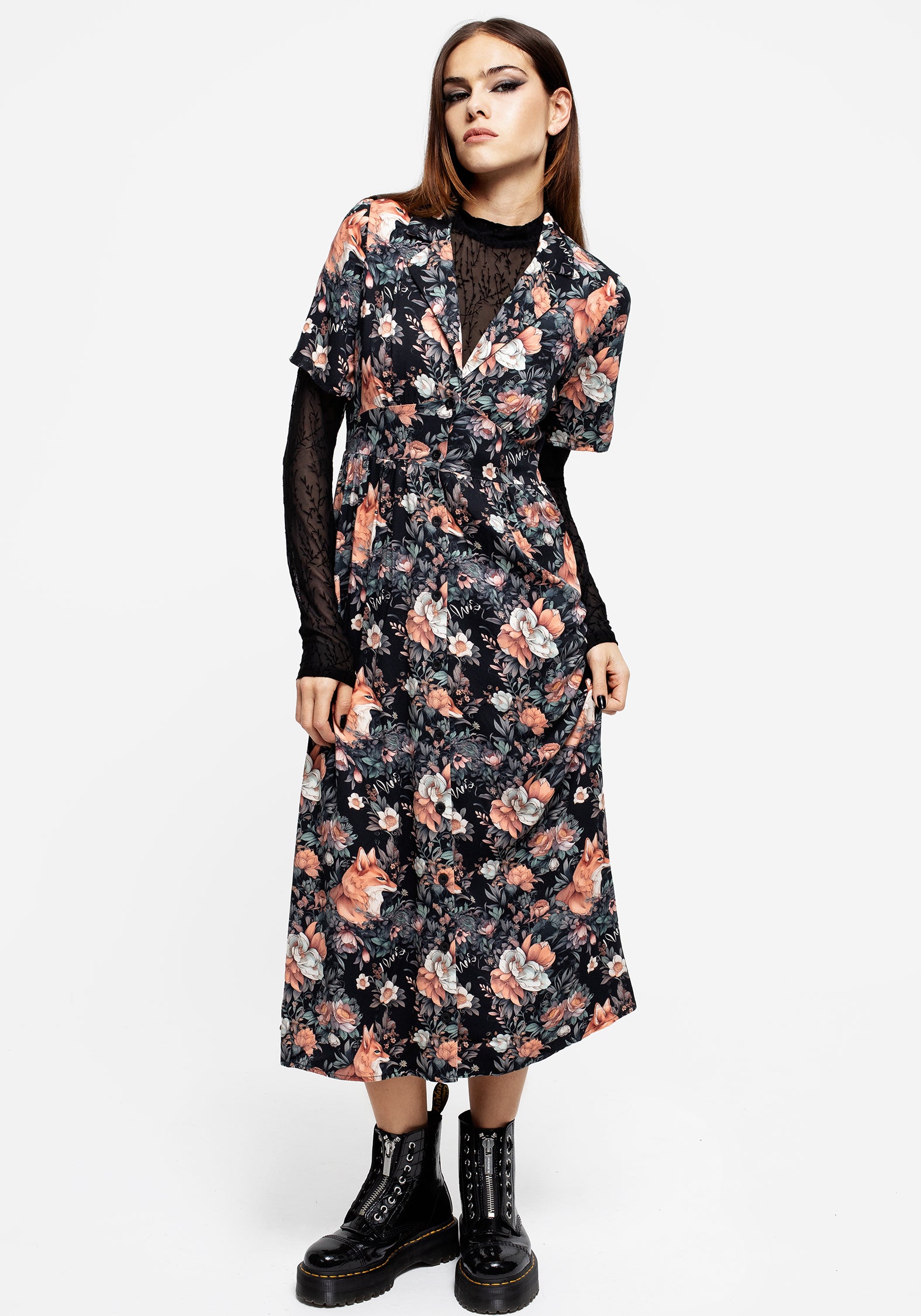 Disturbia | Reynard Fox Floral Print Midi Shirt Dress | Dresses