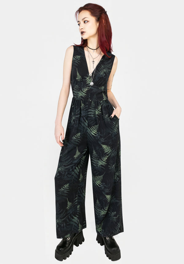 Fernery Sleeveless Button Up Jumpsuit