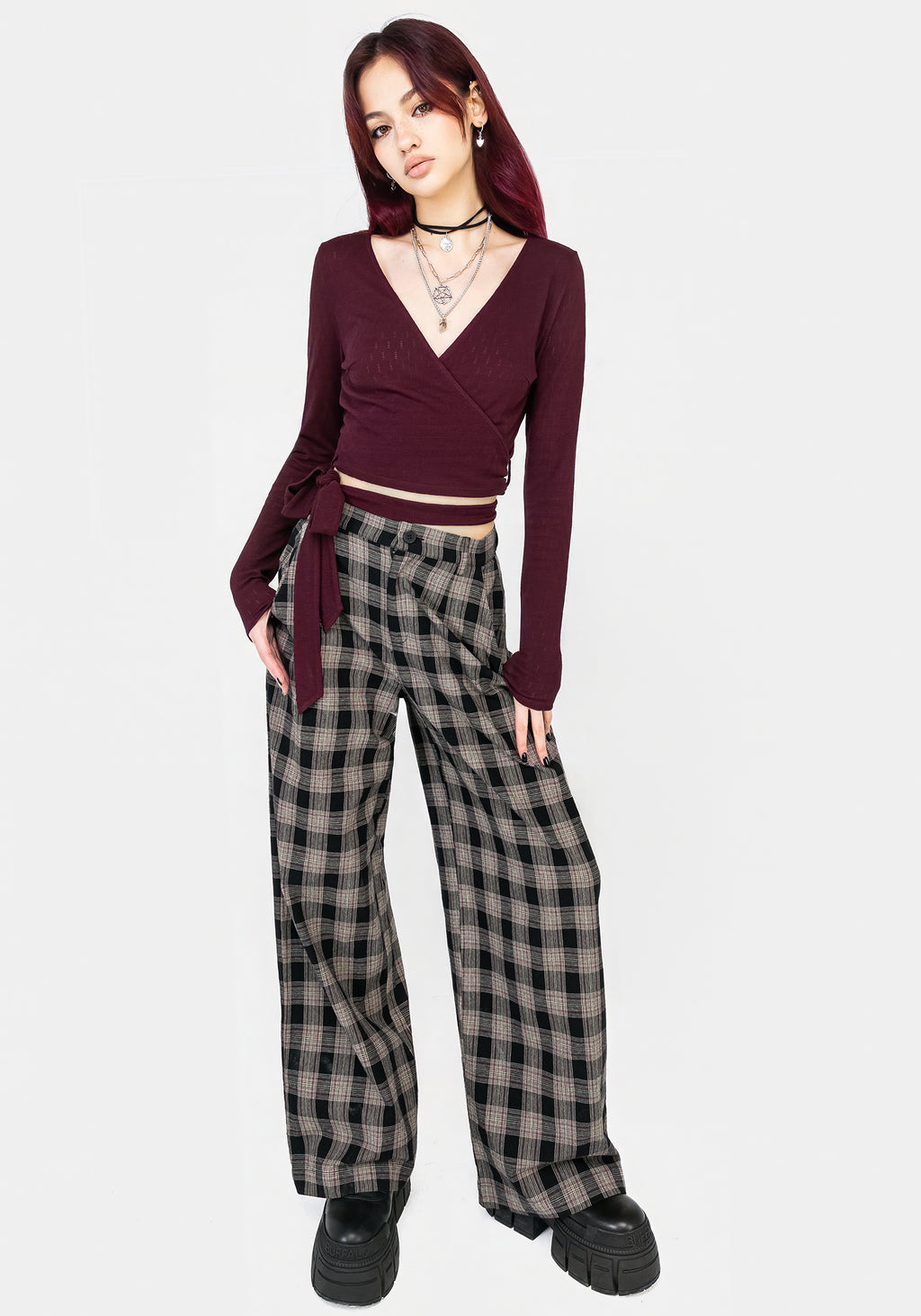 Glenda Wide Leg Check Trousers Disturbia glenda-wide-leg-check-trousers-disturbia