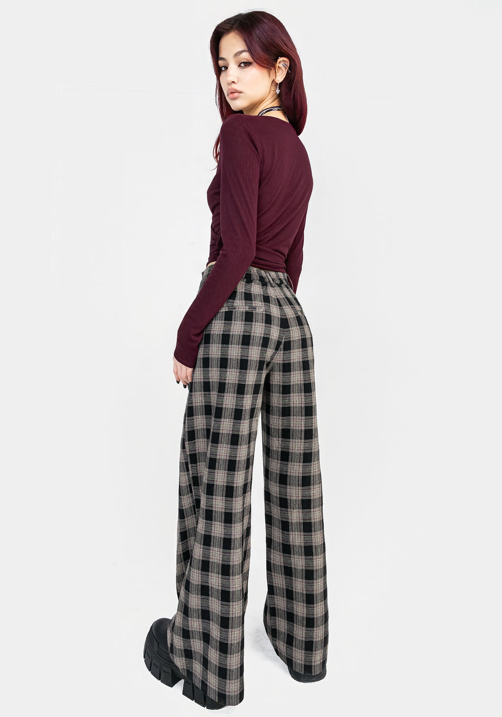 Glenda Wide Leg Check Trousers Disturbia glenda-wide-leg-check-trousers-disturbia