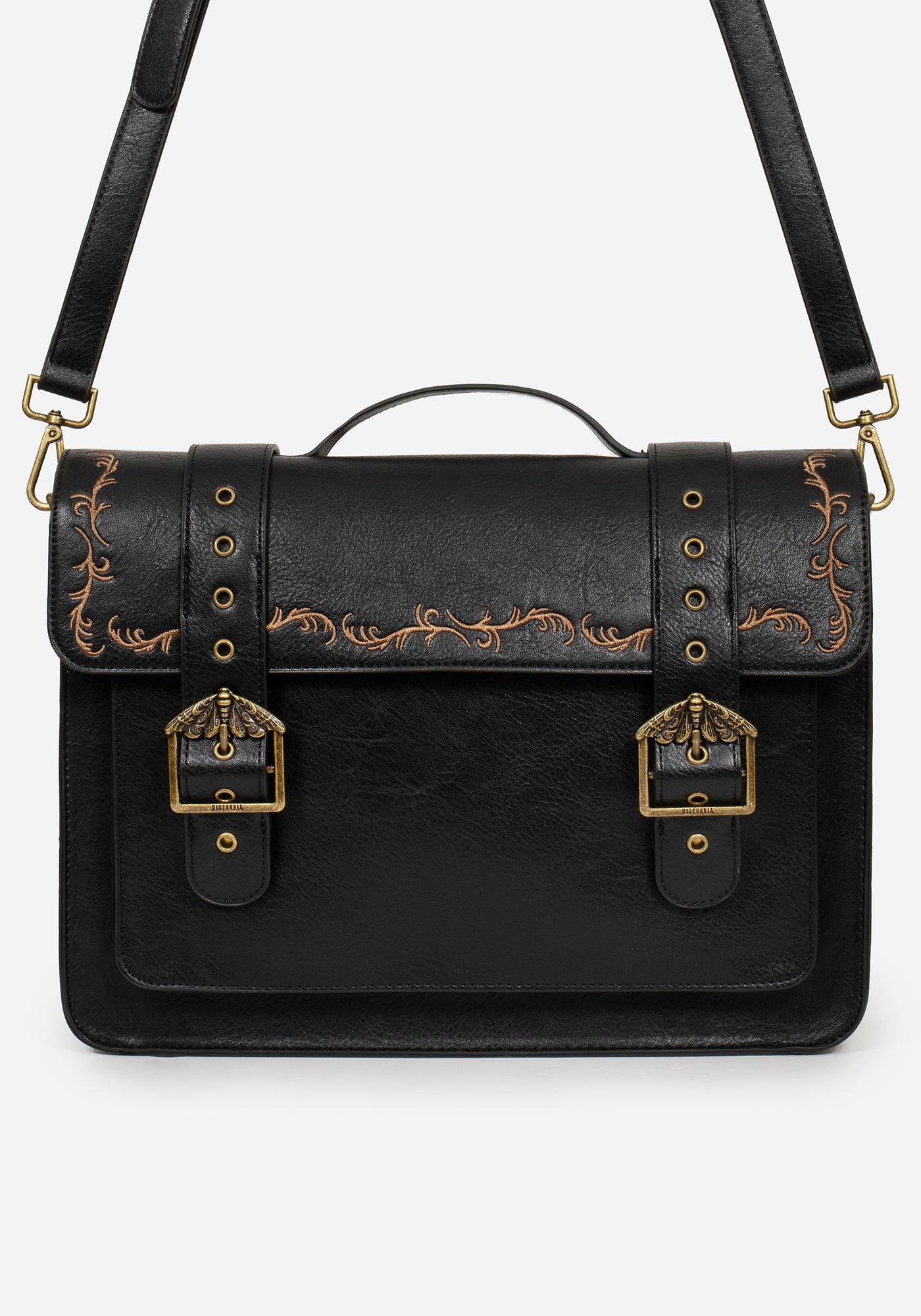 Disturbia Rosamoth Buckle Vine Embroidered Satchel Bag Black