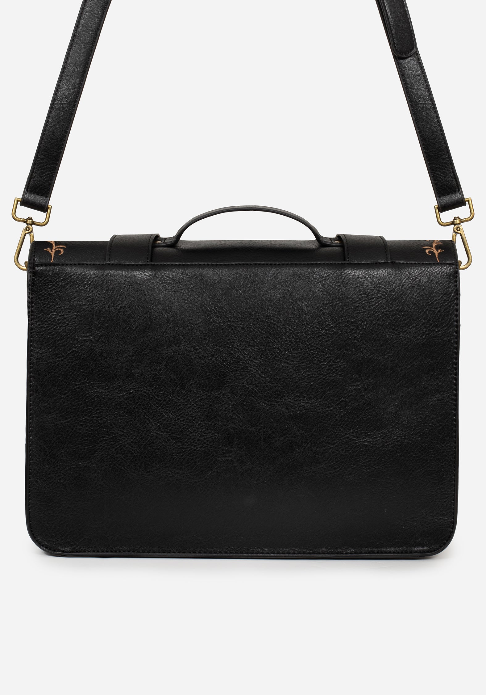 Rosamoth Buckle Vine Embroidered Satchel Bag - Black