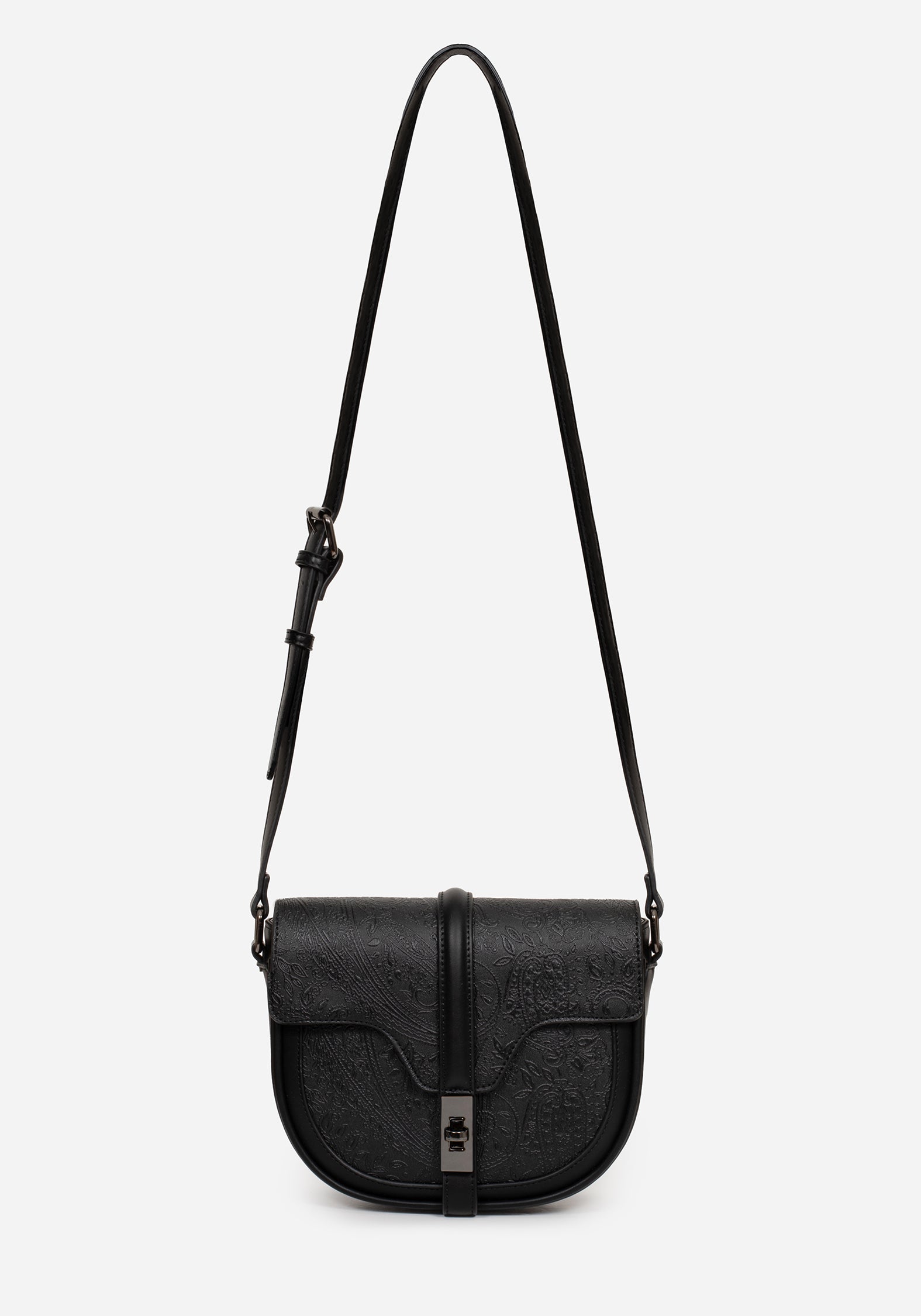 Disturbia | Cypress Paisley Debossed Crossbody Satchel Bag - Black