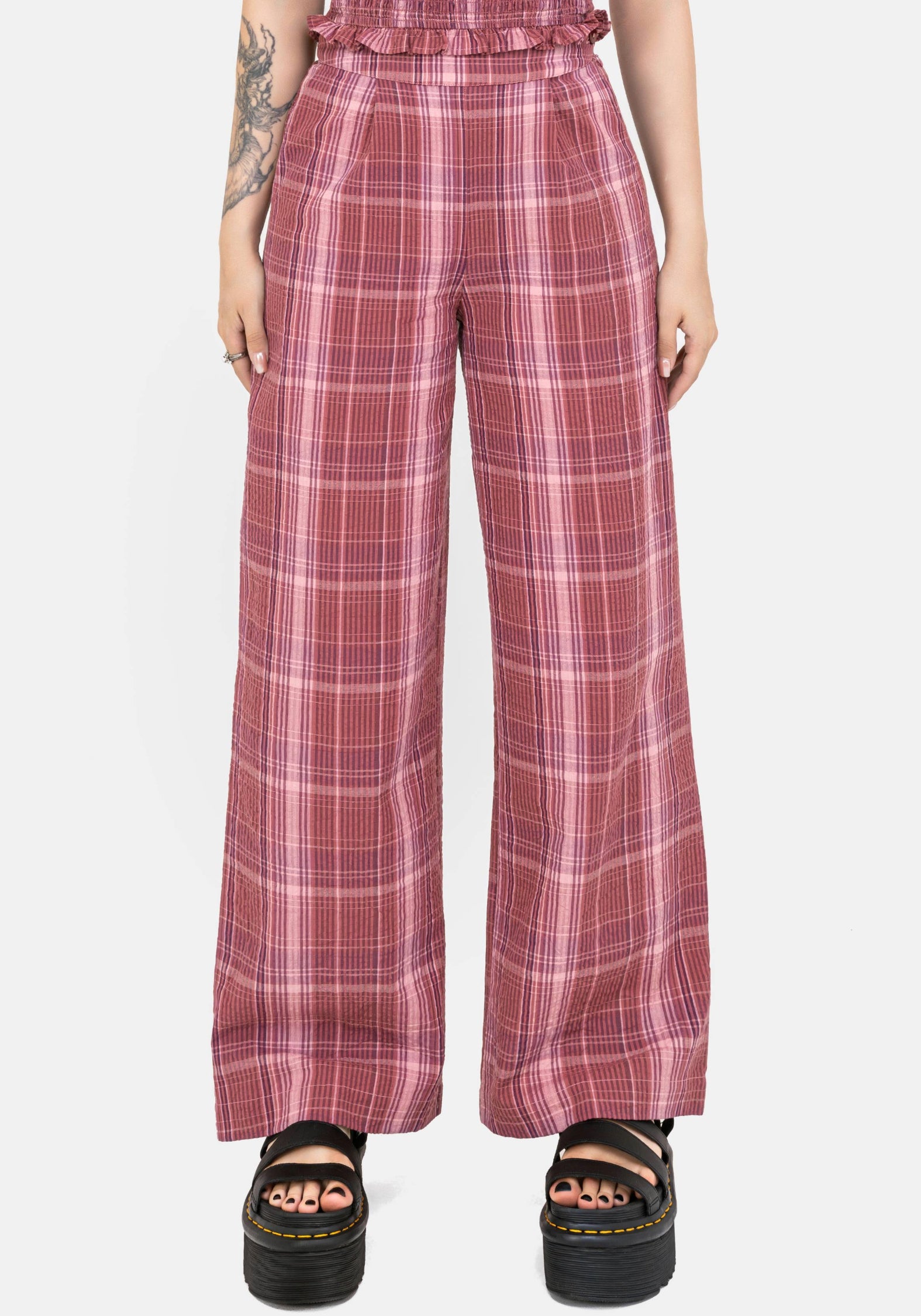 Zorina Cotton Check Wide Leg Trousers