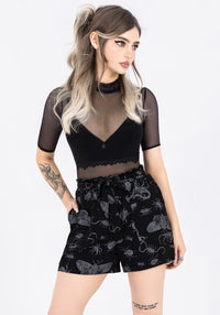 Parasite Bugs Tie Waist Paperbag Shorts - Black