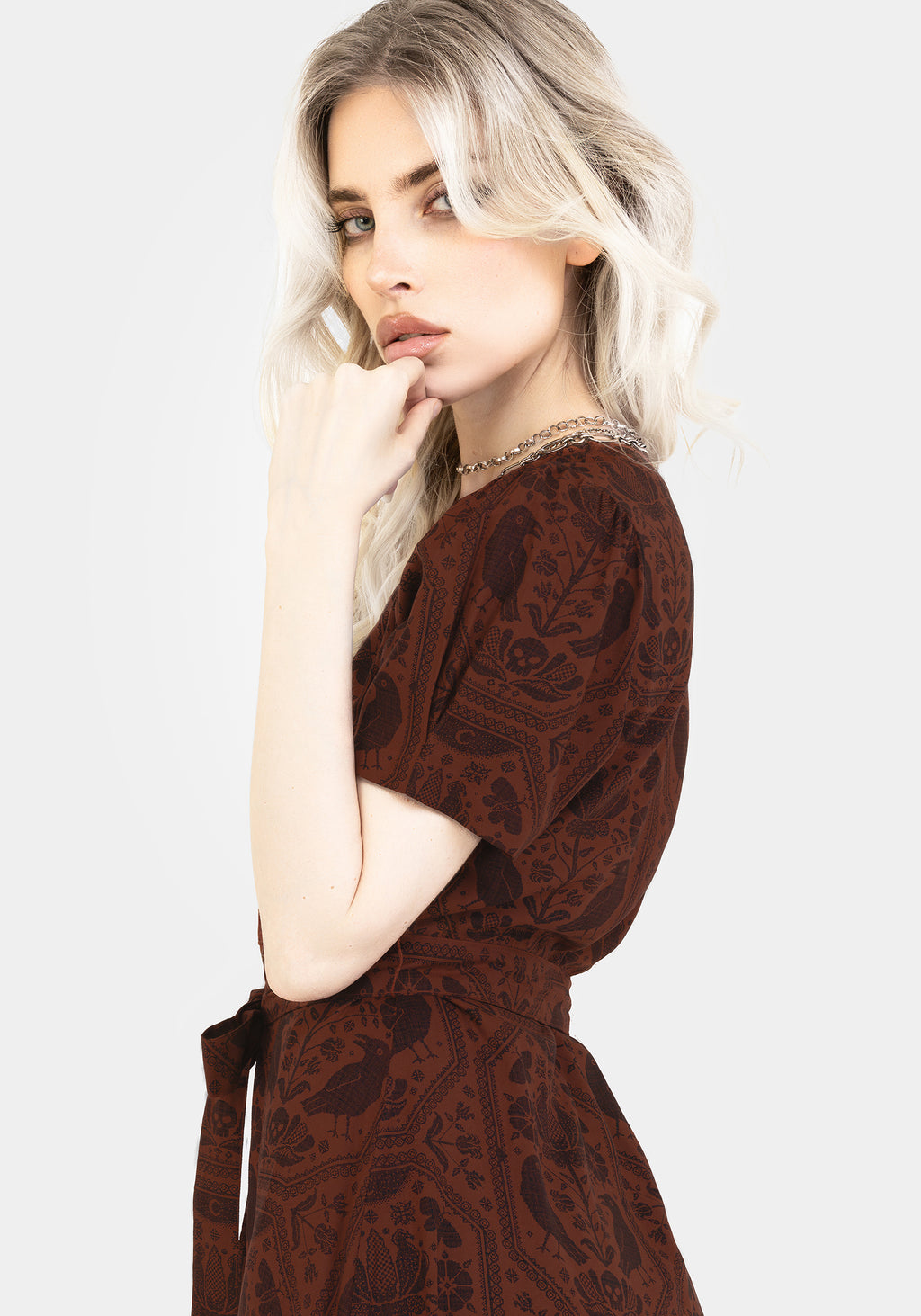 Raven Ress Disturbia | Annabel Raven Print Button Up Midi Dress - Rust | Dresses