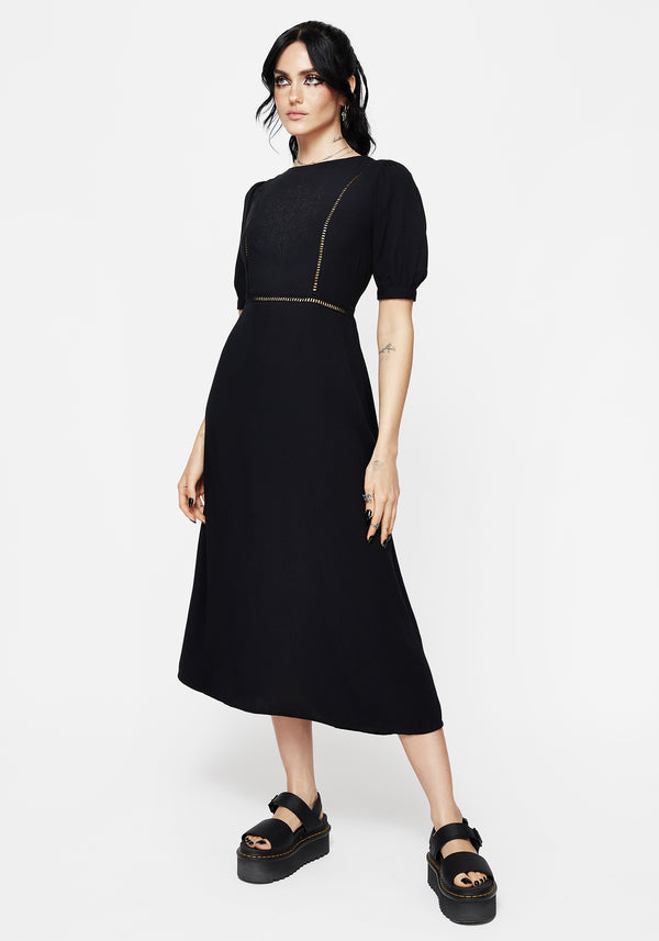 Blessing Puff Sleeve Tie Back Midi Dress
