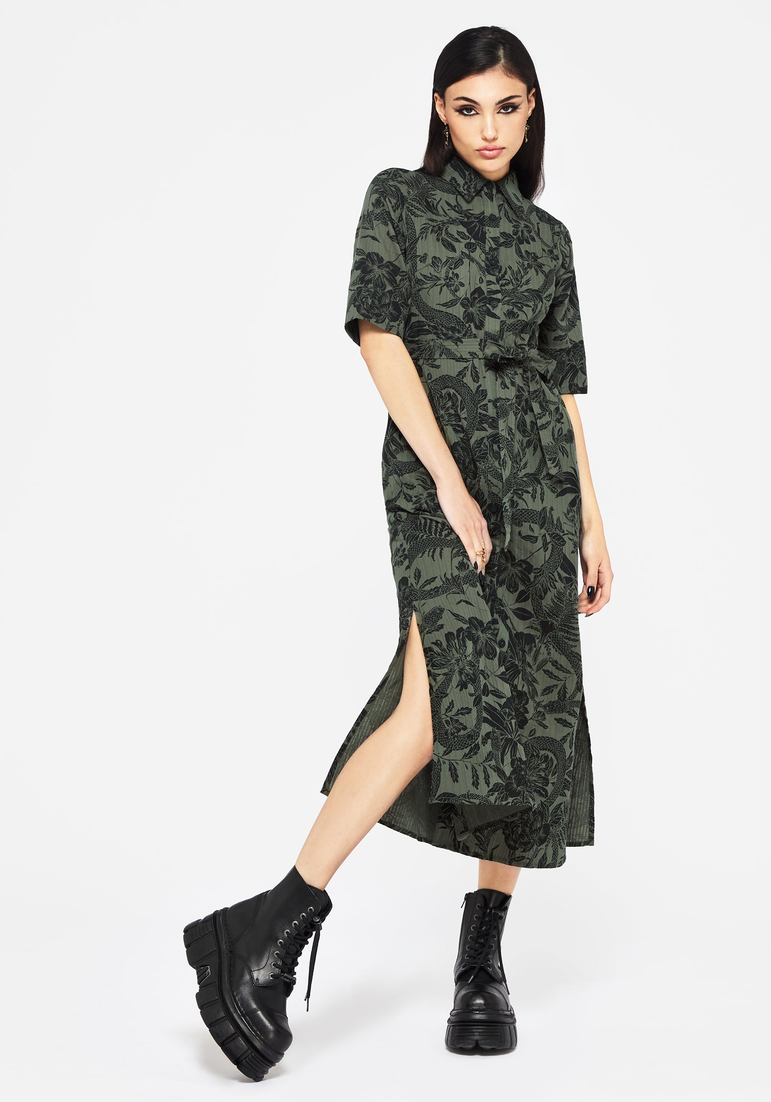Bashe Cotton Midaxi Shirt Dress - Green – Disturbia