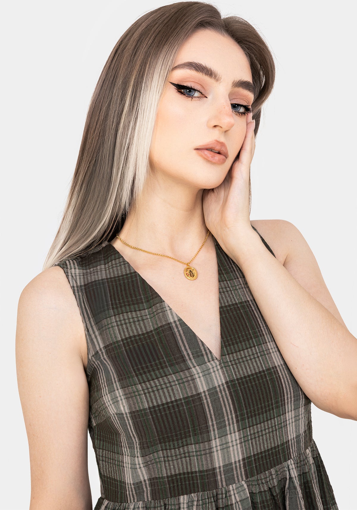 Clara Cotton Check Sleeveless Tiered Smock Midi Dress
