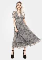Vanessa Butterfly Print Organza Puff Sleeve Midaxi Dress