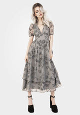 Vanessa Butterfly Print Organza Puff Sleeve Midaxi Dress