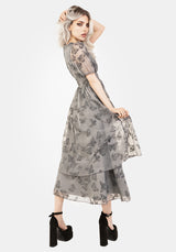 Vanessa Butterfly Print Organza Puff Sleeve Midaxi Dress