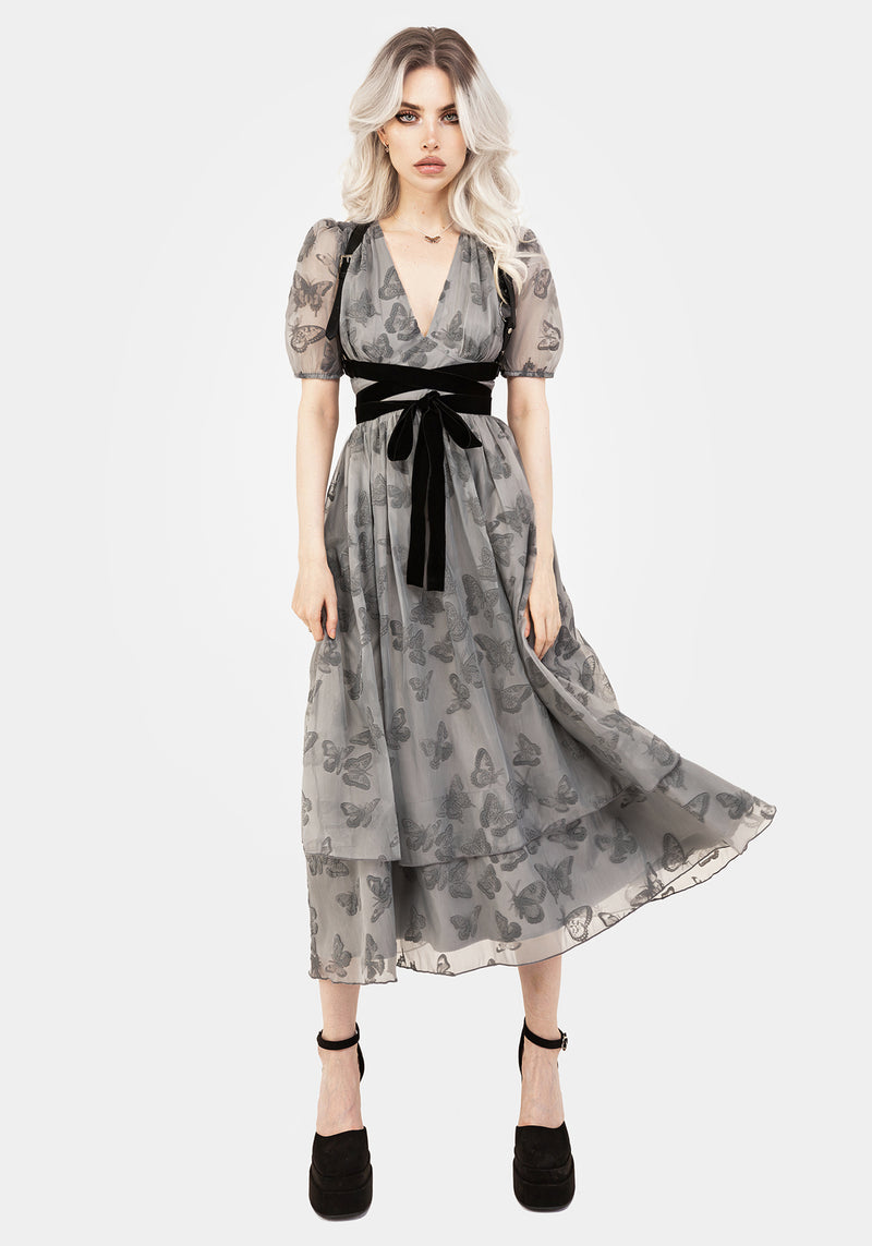 Vanessa Butterfly Print Organza Puff Sleeve Midaxi Dress  Disturbia