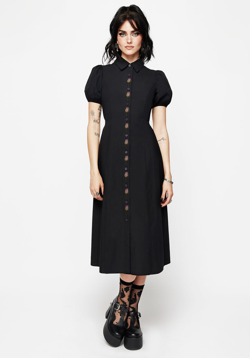 Despair Cotton Thistle Embroidered Button Up Midaxi Dress