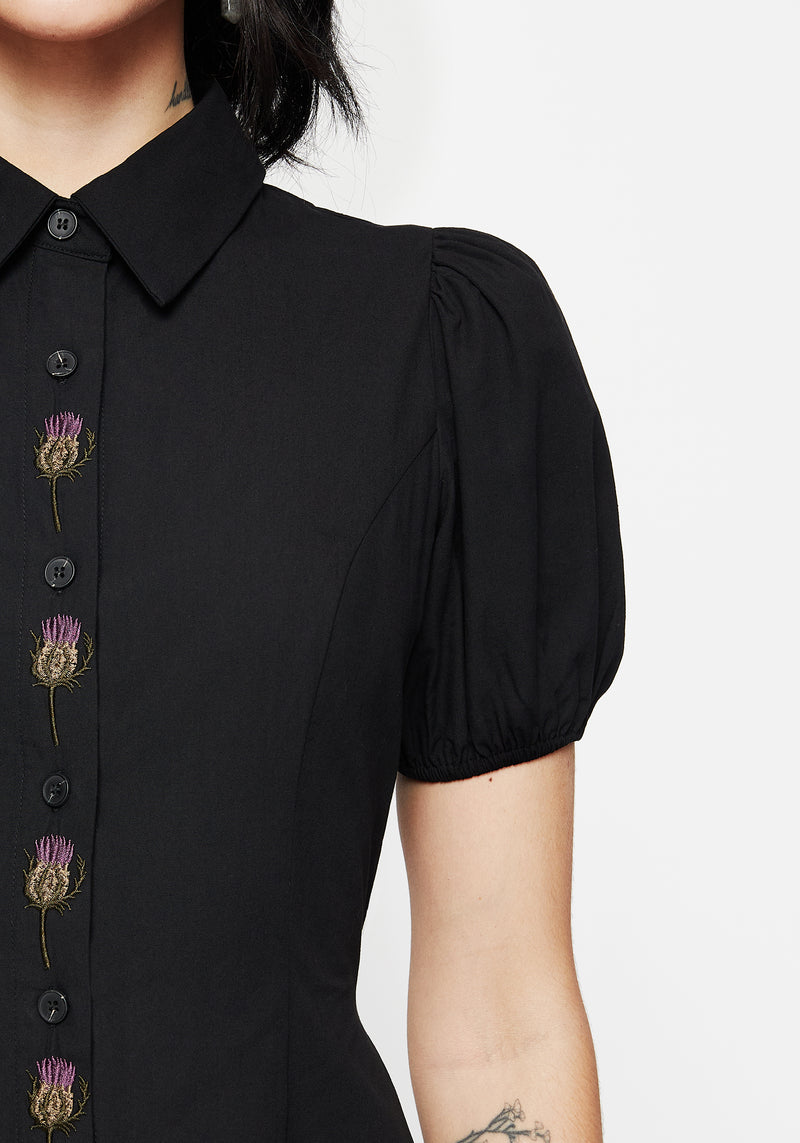 Despair Cotton Thistle Embroidered Button Up Midaxi Dress