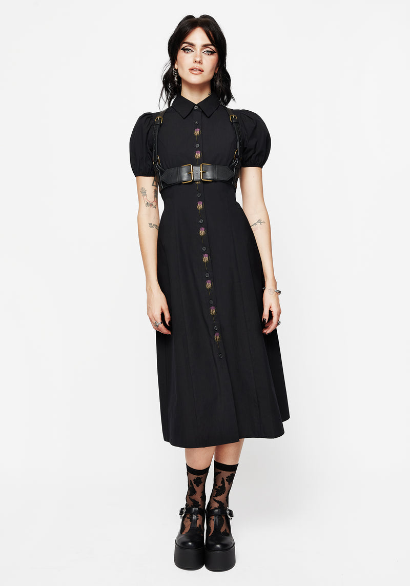 Despair Cotton Thistle Embroidered Button Up Midaxi Dress