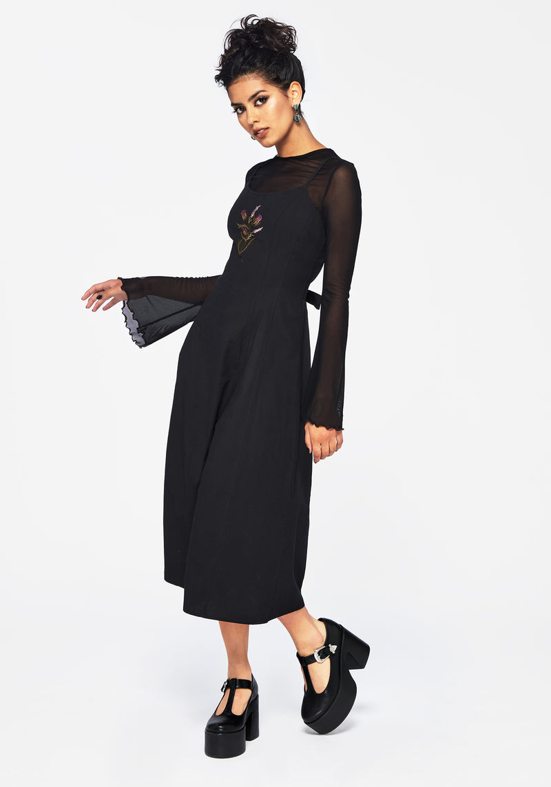 Despair Cotton Thistle Embroidered Cami Tie Back Midi Dress