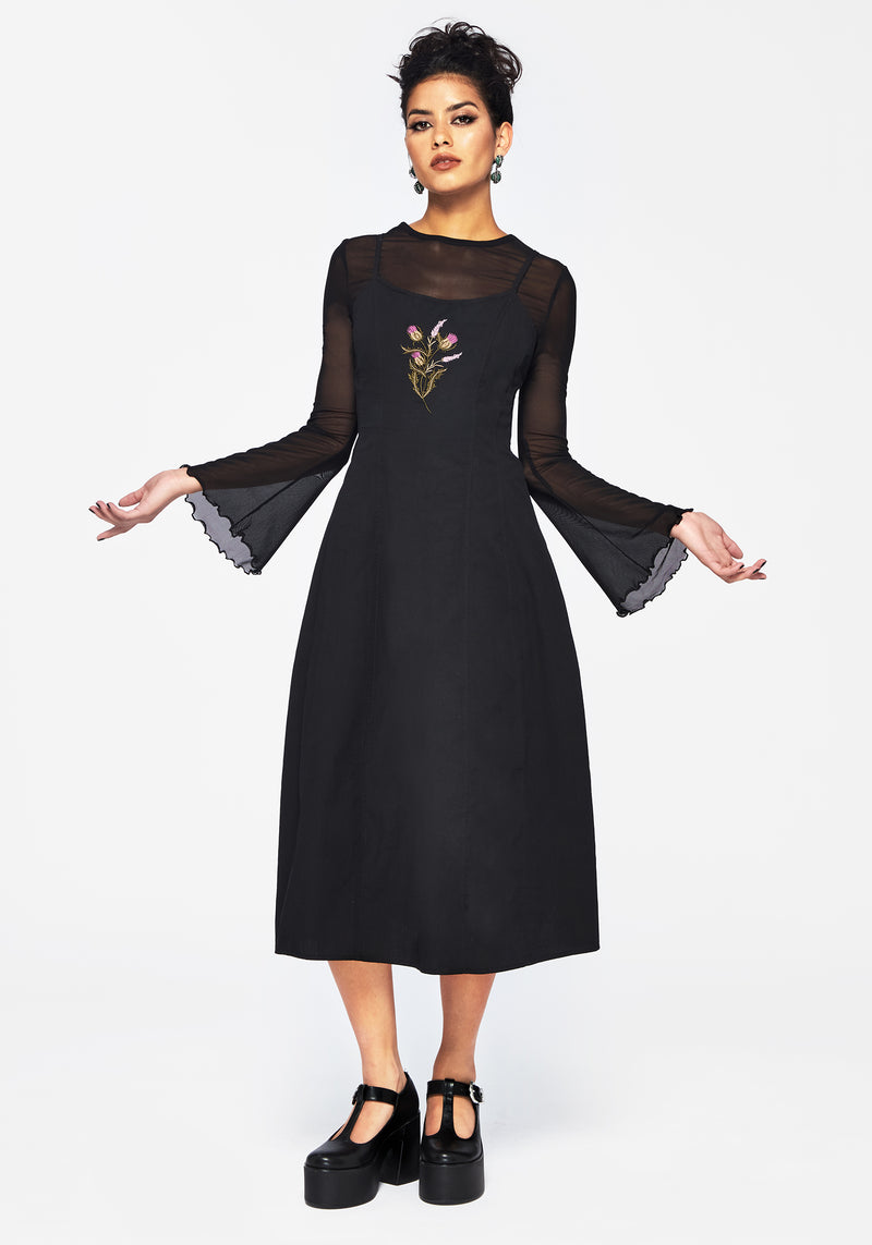 Despair Cotton Thistle Embroidered Cami Tie Back Midi Dress
