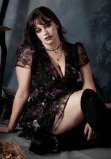 Estrid Embroidered Mesh Flute Sleeve Mini Dress