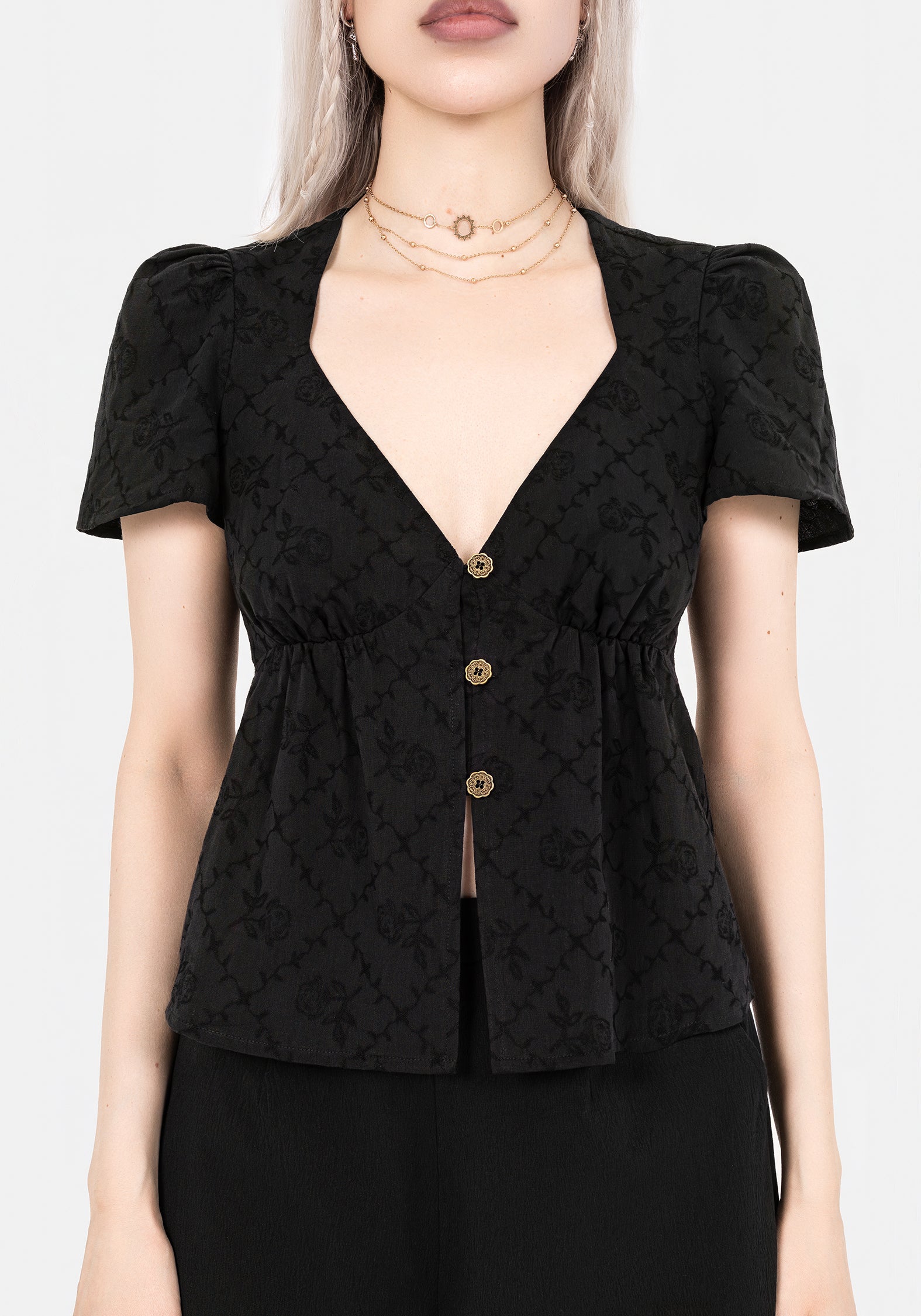 Polgara Floral Jacquard Peplum Top