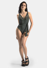Abellona Embroidered Side Wrap Tie Swimsuit