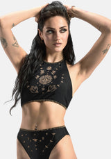 Sola Embroidered Halter Tie Back Bikini Top