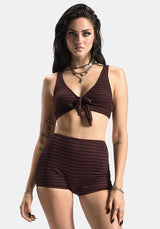 Mire Stripe High Waist Swim Shorts - Burgundy