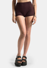 Mire Stripe High Waist Swim Shorts - Burgundy