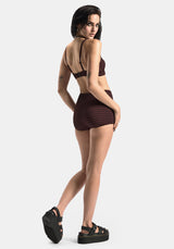 Mire Stripe High Waist Swim Shorts - Burgundy