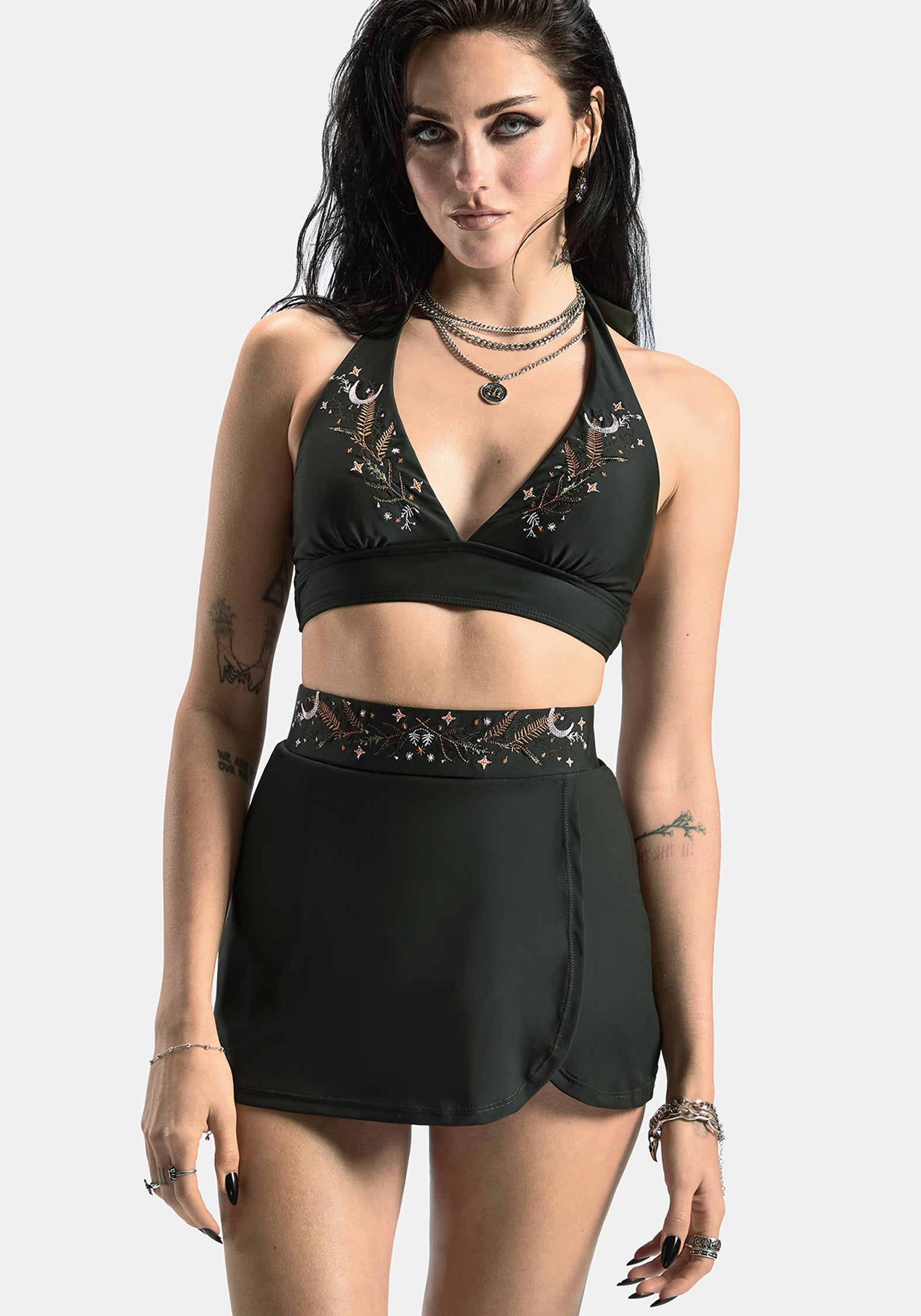 Abellona Embroidered Halter Neck Bikini Top