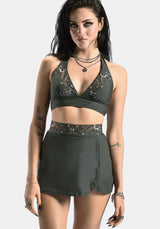 Abellona Embroidered Halter Neck Bikini Top