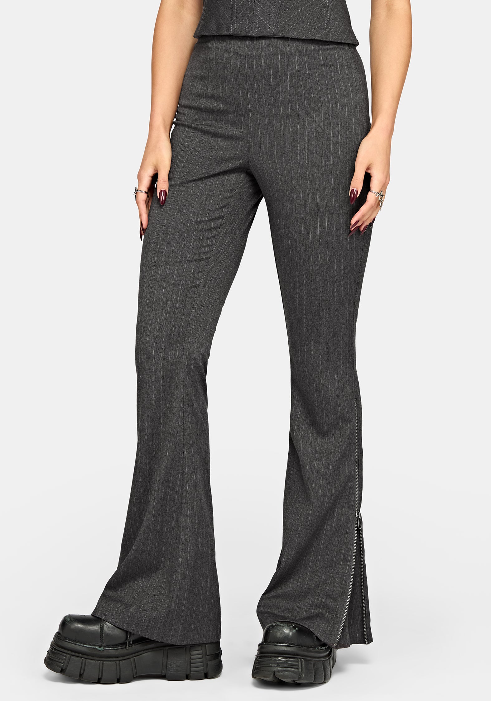 Lea Pinstripe Zip Bootcut Trouser