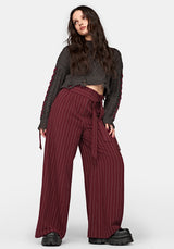 Charli Pinstripe Paperbag Waist Straight Leg Trouser - Burgundy