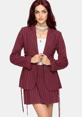 Charli Pinstripe Lace Up Oversized Blazer - Burgundy