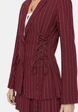 Charli Pinstripe Lace Up Oversized Blazer - Burgundy