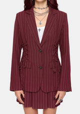 Charli Pinstripe Lace Up Oversized Blazer - Burgundy