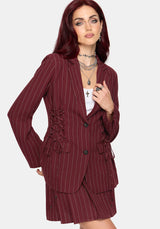 Charli Pinstripe Lace Up Oversized Blazer - Burgundy