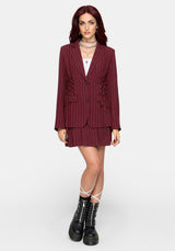 Charli Pinstripe Lace Up Oversized Blazer - Burgundy